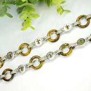Vintage Judith Ripka Sterling Silver Tigers Eye Citrine Bracelet, Silver Fleur De Lis Link Bracelet With Citrine Stones, 925 Jewelry