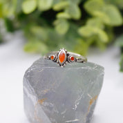 Vintage Sterling Silver Ring With Red Stone/Glass, Petite Silver Ring With Swirl Details, Thin Sterling Ring With Red Accent Stones, 925