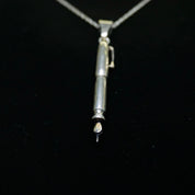 Vintage Silver Fountain Pen Pendant, Unique Silver Stylus Pendant, Miniature Dip Pen Necklace Pendant, 925 Jewelry