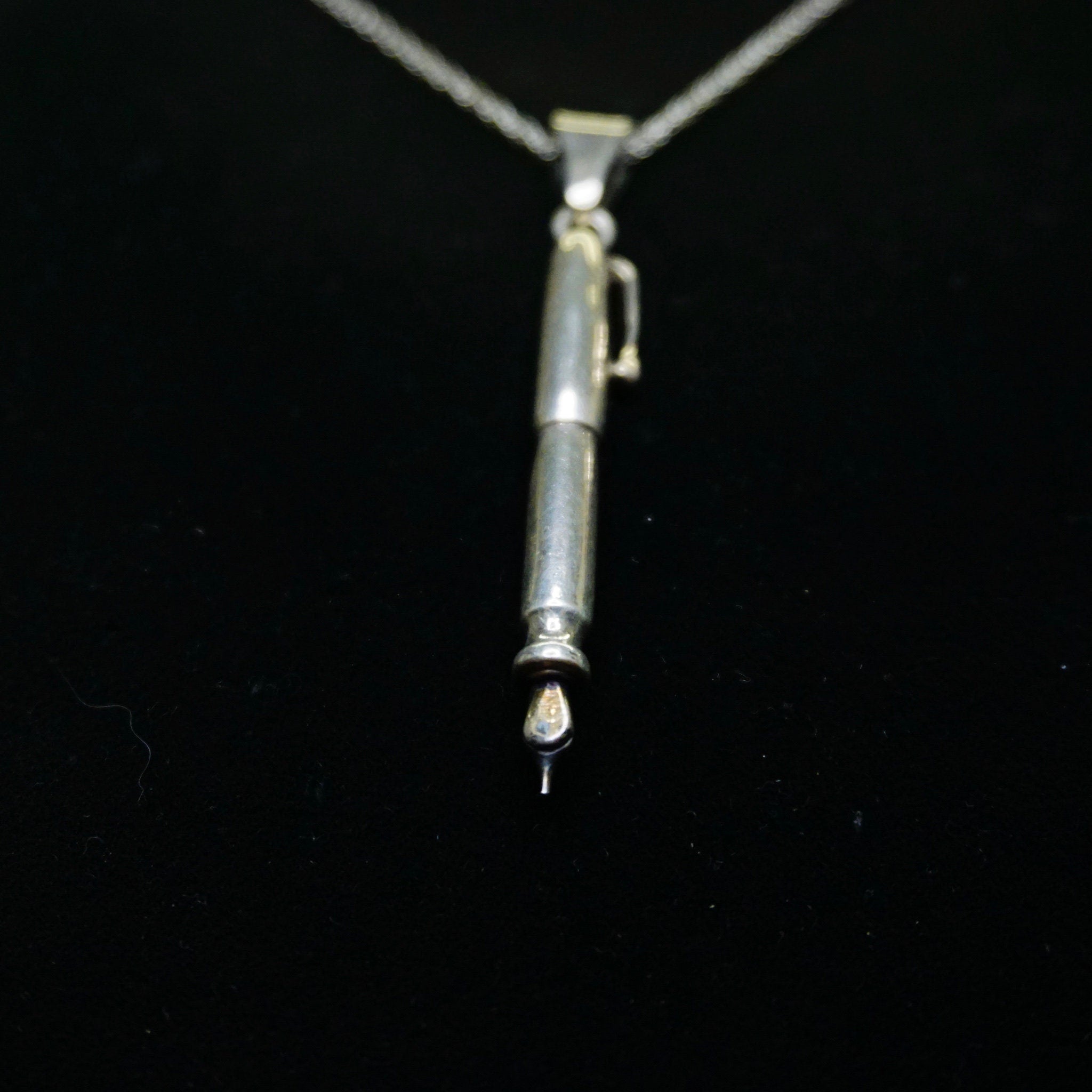 Vintage Silver Fountain Pen Pendant, Unique Silver Stylus Pendant, Miniature Dip Pen Necklace Pendant, 925 Jewelry