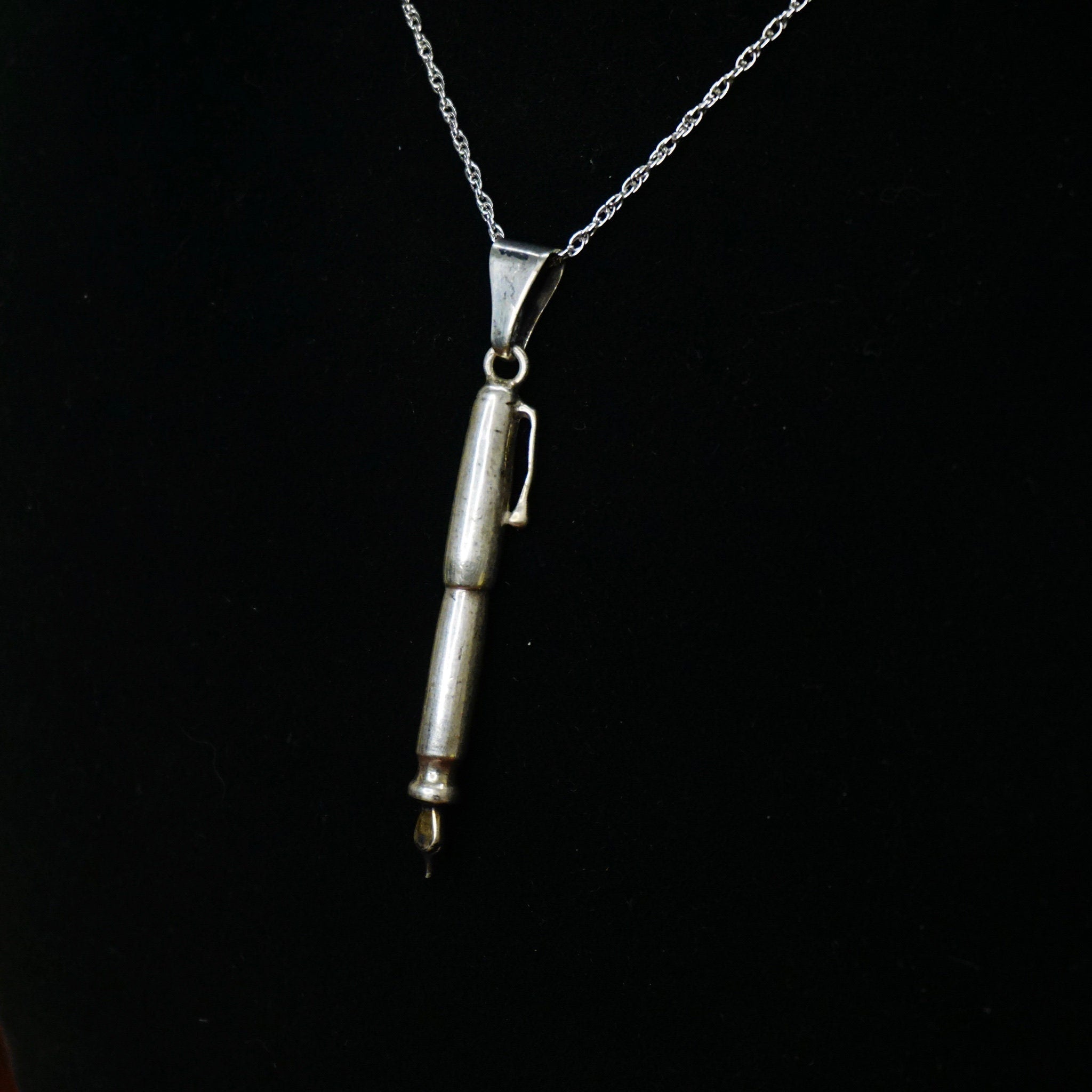 Vintage Silver Fountain Pen Pendant, Unique Silver Stylus Pendant, Miniature Dip Pen Necklace Pendant, 925 Jewelry
