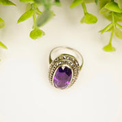 Vintage Amethyst And Marcasite Sterling Silver Ring, Art Deco Ring With Oval Cut Amethyst And Accent Marcasite Stones, 925 Jewelry