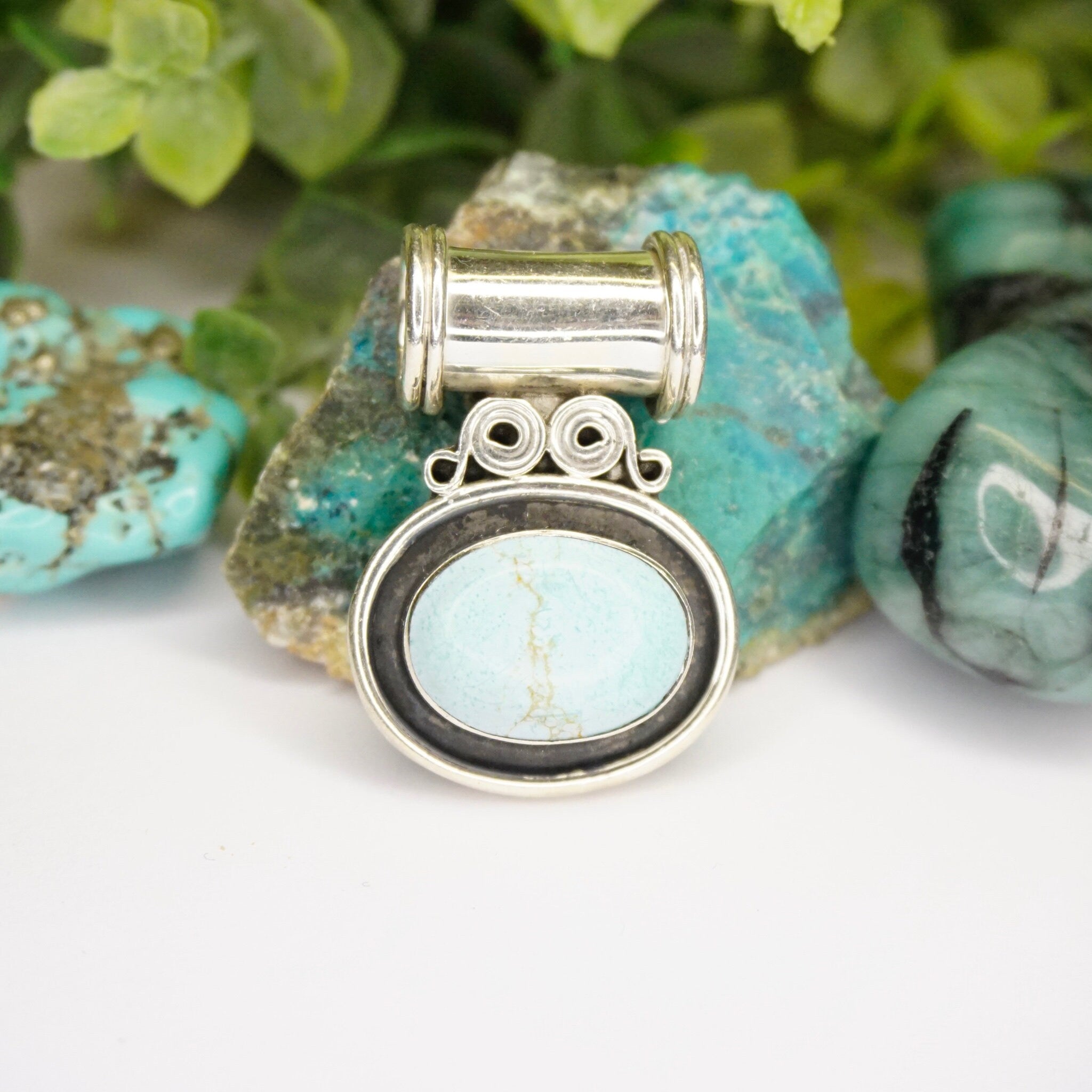 Vintage Turquoise Sterling Silver Pendant, Unique Silver Pendant With Light Blue Turquoise Stone, Natural Turquoise Pendant, 925 Jewelry