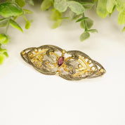 Vintage Two-Tone Silver Filigree Brooch, Art Deco Pin With Purple Stone And Gold Details, Embellished Silver And Gold Brooch, 925 Jewelry