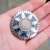 Vintage Taxco Silver Mayan Sun Pendant/Brooch, Aztec Pendant With Blue Stones and Silver Sun Rays, Mayan Sun God Brooch, Mex 925 Jewelry