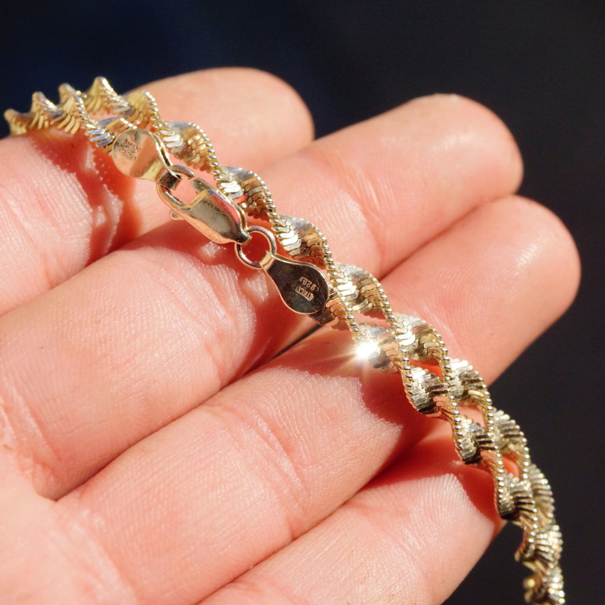 Vintage Sterling Silver Twisted Rope Chain Necklace, Beautiful Italian Silver Chain Necklace, 18 Inch Twisted Rope Chain, PREX Italy 925