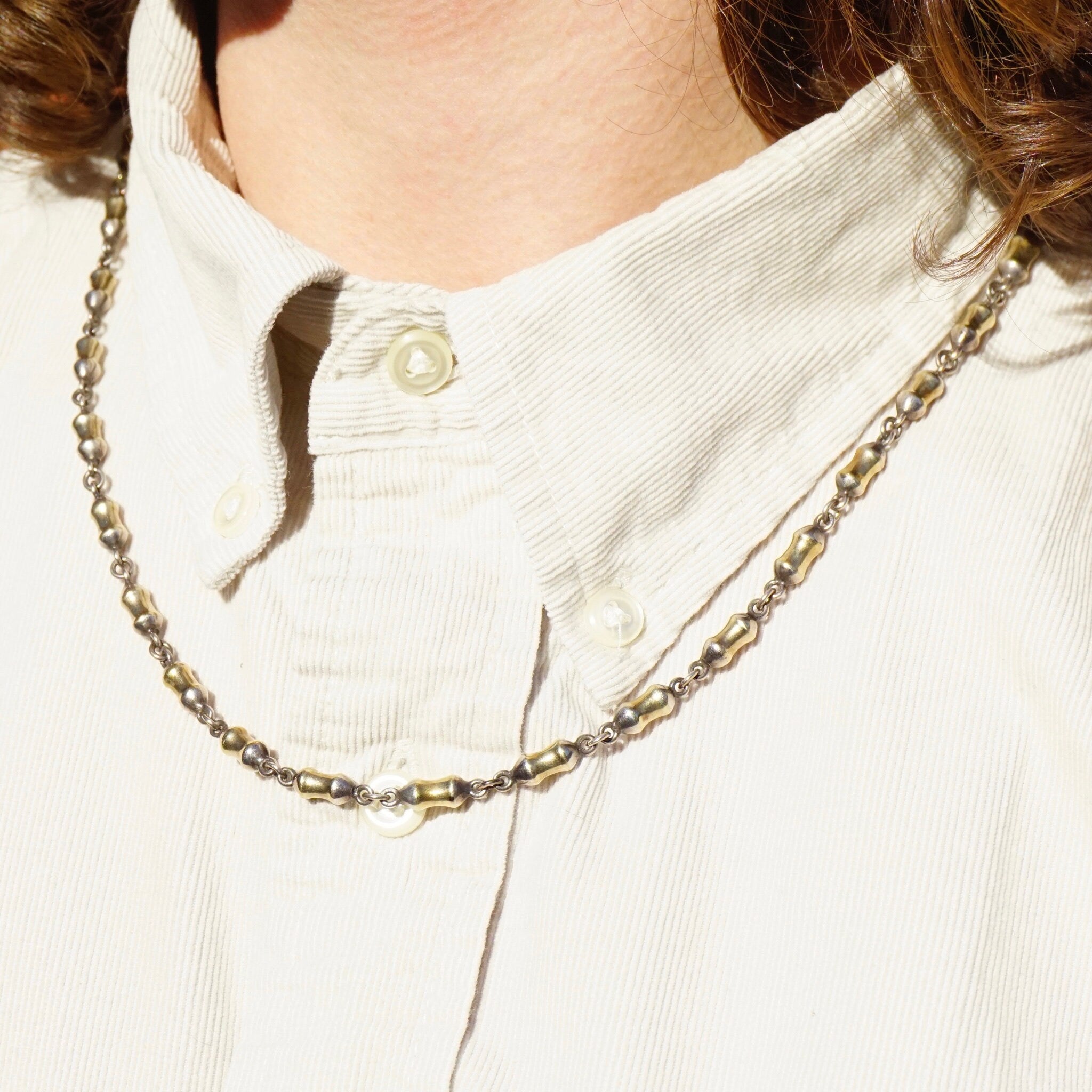 Vintage TANE Two Tone Sterling Silver 14K Gold Chain Necklace, Rare TANE Gold Overlay Silver Bead Necklace, Designer Jewelry, 925