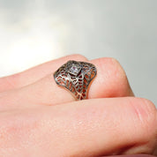 Vintage Sterling Silver Filigree Ring, Beautiful Art Deco Ring With Small Center Stone, Silver Filigree Cubic Zirconium Ring, Avon 925