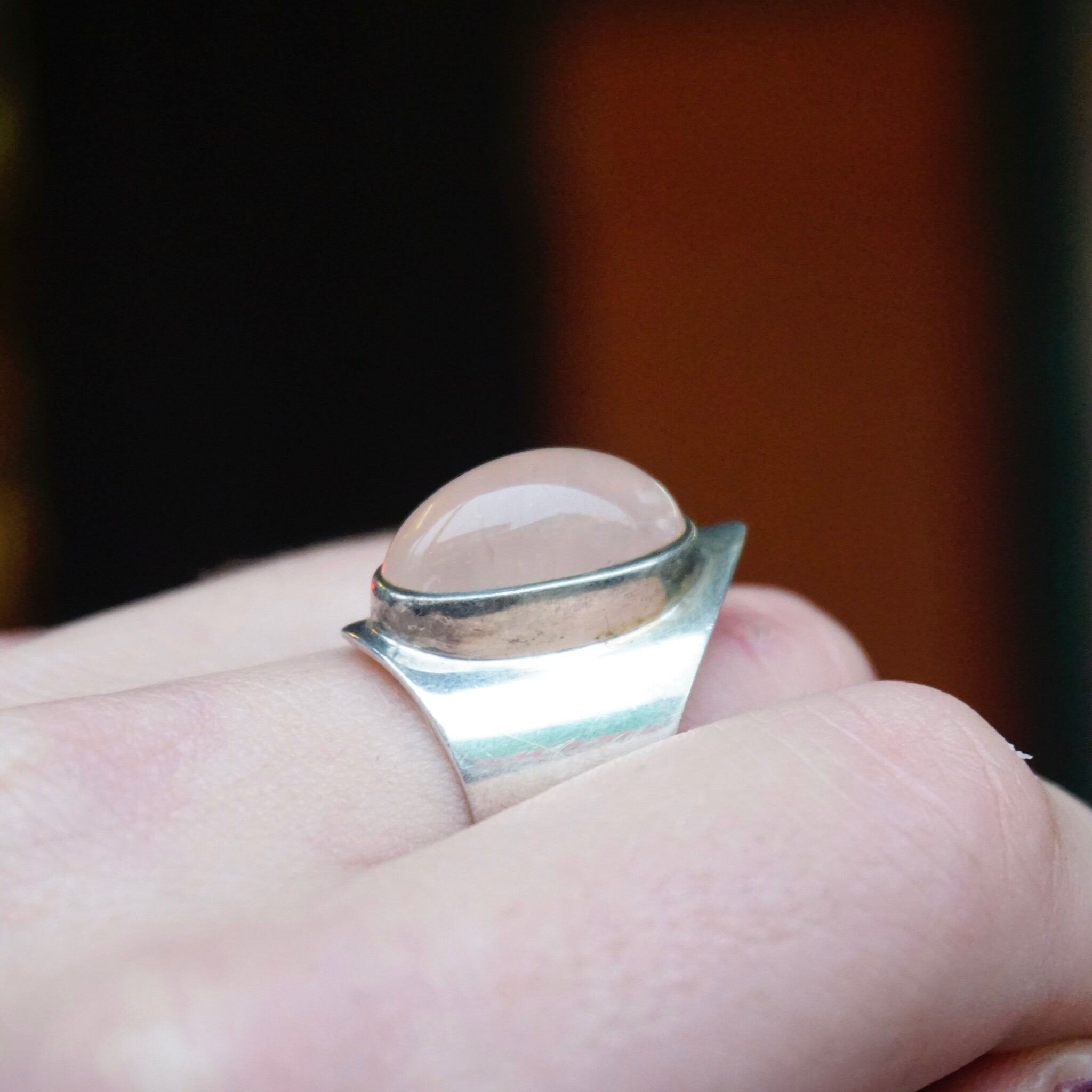 Vintage Sterling Silver Rose Quartz Ring, WWL Sterling Ring With Pink Stone, Adjustable Silver Wrap Ring With Rose Quartz Stone, 925 Jewelry
