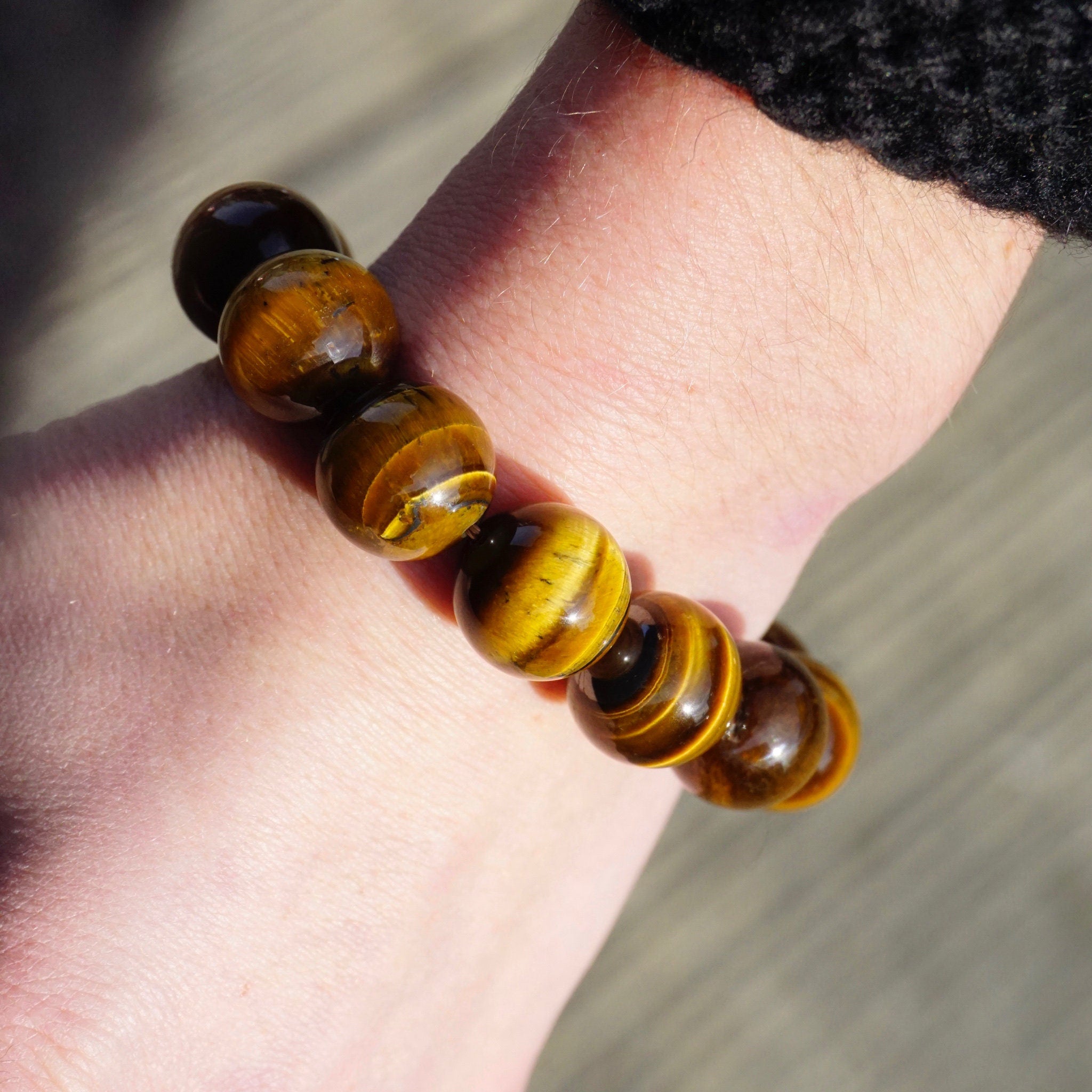 Vintage Tigers Eye Beaded Stretch Bracelet, Natural Tigers Eye Bracelet, Beautiful Golden Tigers Eye Bead Bracelet, Large Beaded Bracelet