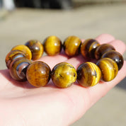 Vintage Tigers Eye Beaded Stretch Bracelet, Natural Tigers Eye Bracelet, Beautiful Golden Tigers Eye Bead Bracelet, Large Beaded Bracelet