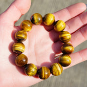 Vintage Tigers Eye Beaded Stretch Bracelet, Natural Tigers Eye Bracelet, Beautiful Golden Tigers Eye Bead Bracelet, Large Beaded Bracelet