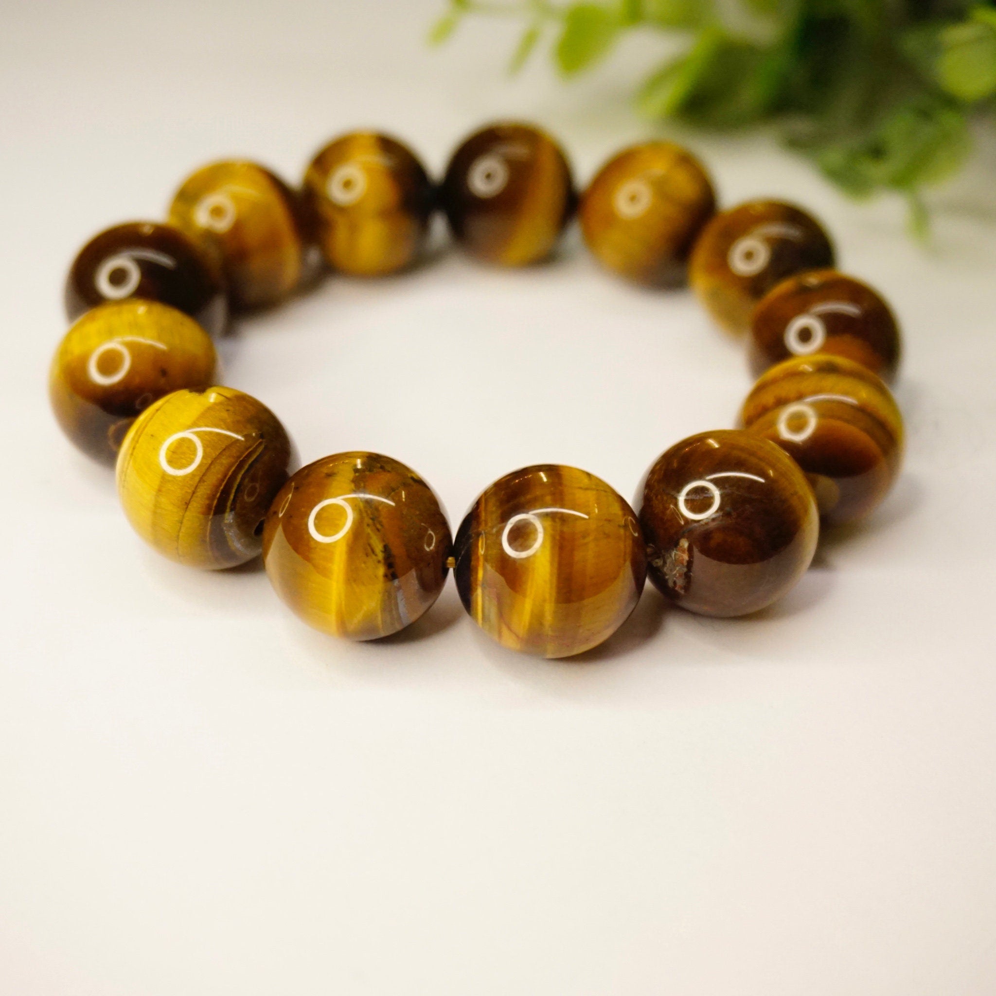 Vintage Tigers Eye Beaded Stretch Bracelet, Natural Tigers Eye Bracelet, Beautiful Golden Tigers Eye Bead Bracelet, Large Beaded Bracelet