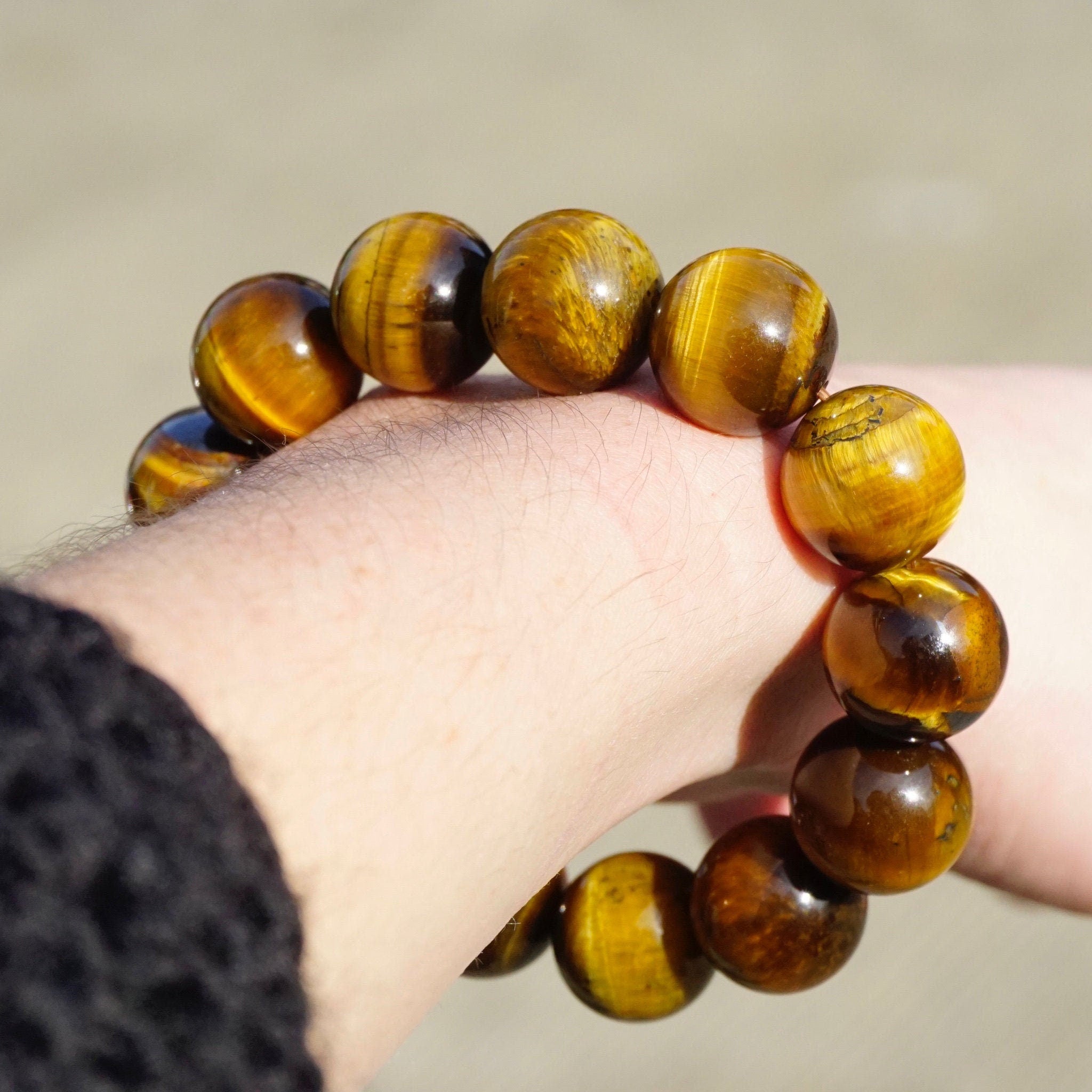 Vintage Tigers Eye Beaded Stretch Bracelet, Natural Tigers Eye Bracelet, Beautiful Golden Tigers Eye Bead Bracelet, Large Beaded Bracelet