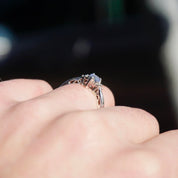 Vintage 14K White Gold Synthetic Sapphire & Diamond Ring, Beautiful Engagement Ring With Pear Cut Sapphire Stone and Accent Diamonds