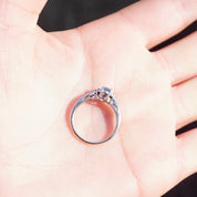 Vintage 14K White Gold Synthetic Sapphire & Diamond Ring, Beautiful Engagement Ring With Pear Cut Sapphire Stone and Accent Diamonds