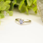 Vintage 14K White Gold Synthetic Sapphire & Diamond Ring, Beautiful Engagement Ring With Pear Cut Sapphire Stone and Accent Diamonds