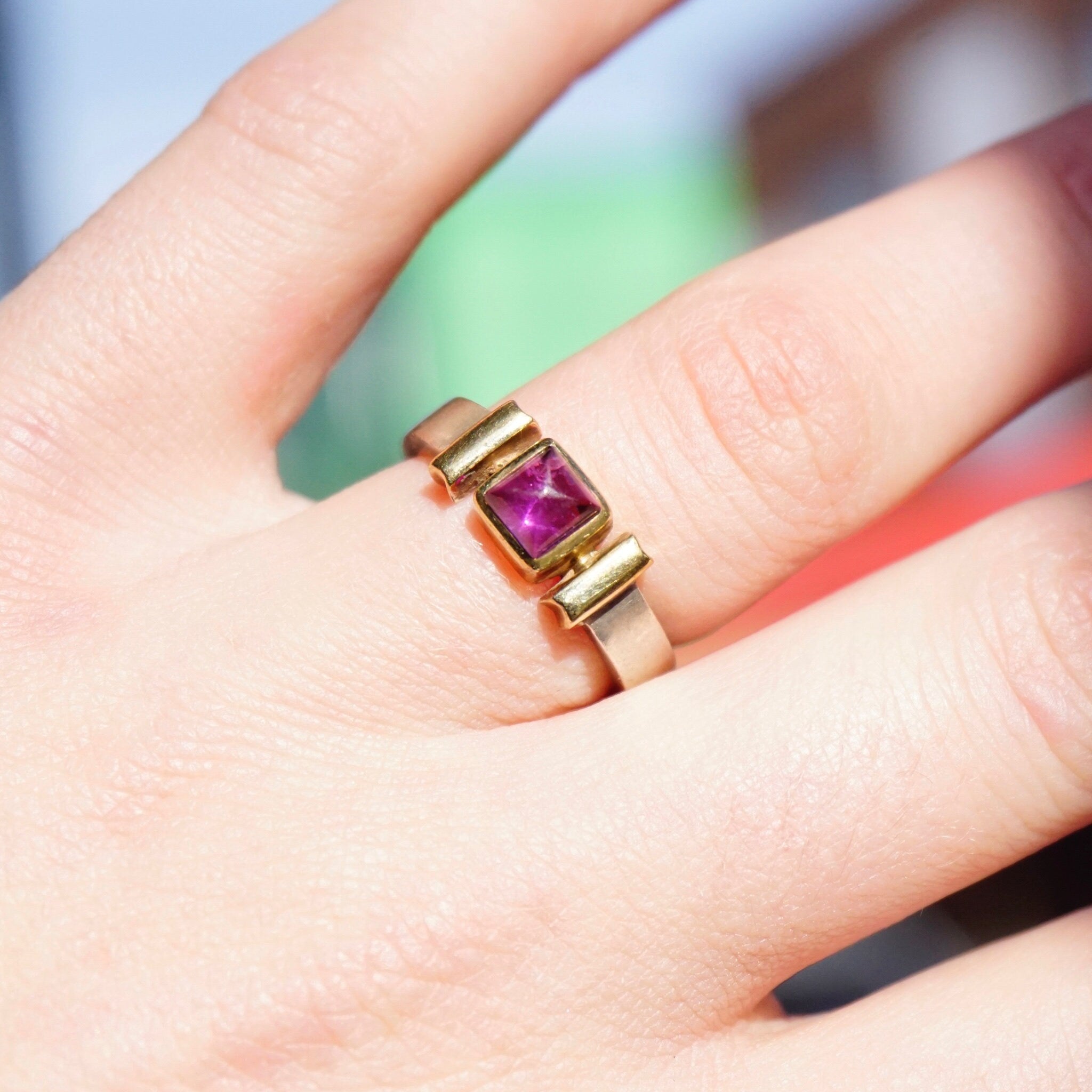 Vintage Amethyst 14K Gold Overlay Sterling Silver Ring, Beautiful Silver Ring With Gold Accents and Purple Stone, 14K Sterling Ring