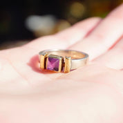 Vintage Amethyst 14K Gold Overlay Sterling Silver Ring, Beautiful Silver Ring With Gold Accents and Purple Stone, 14K Sterling Ring