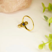 Vintage 14K Gold Synthetic Opal And Sapphire Ring, Beautiful 3-Stone Ring With Vertical Setting, Iridescent Gold Ring With Blue Stone, 14K