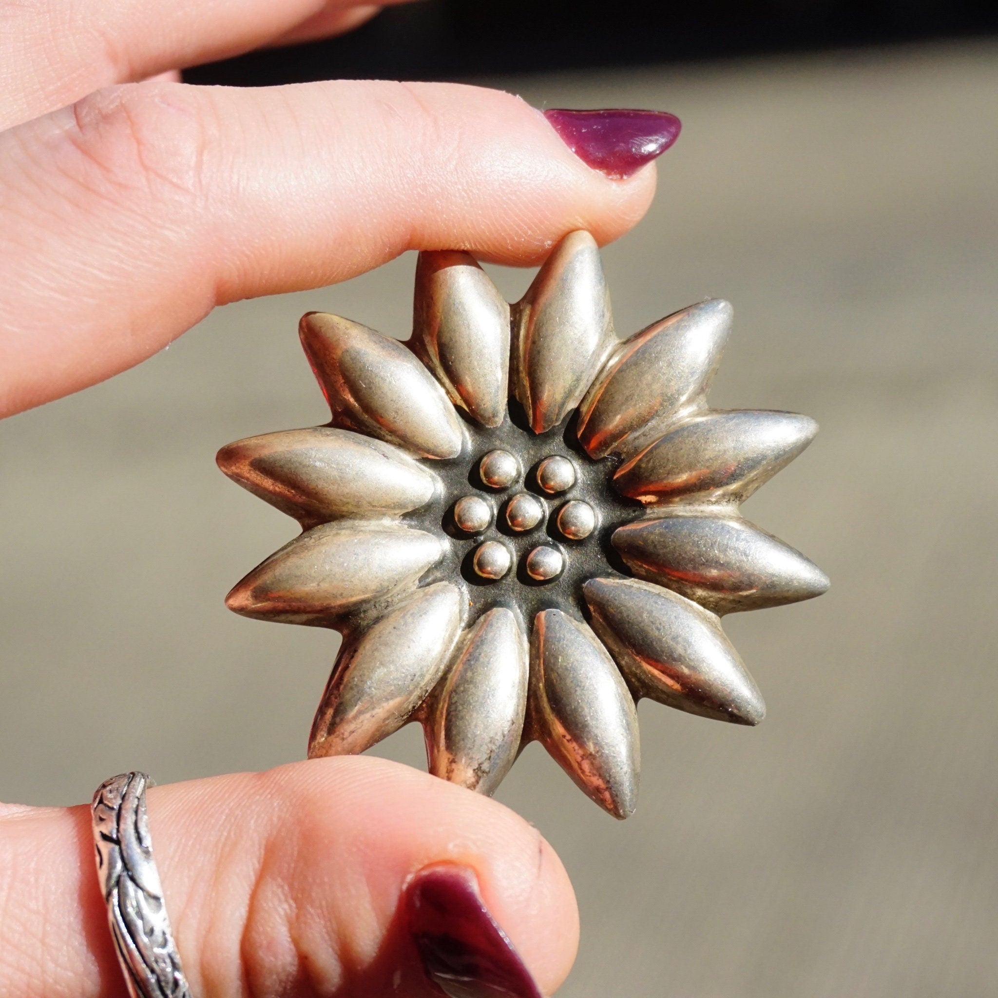 Vintage Sterling Silver Flower Pendant/Brooch, Beautiful Silver Flower Pendant, Embossed Sterling Silver Flower Brooch, MWS 925 Mexico