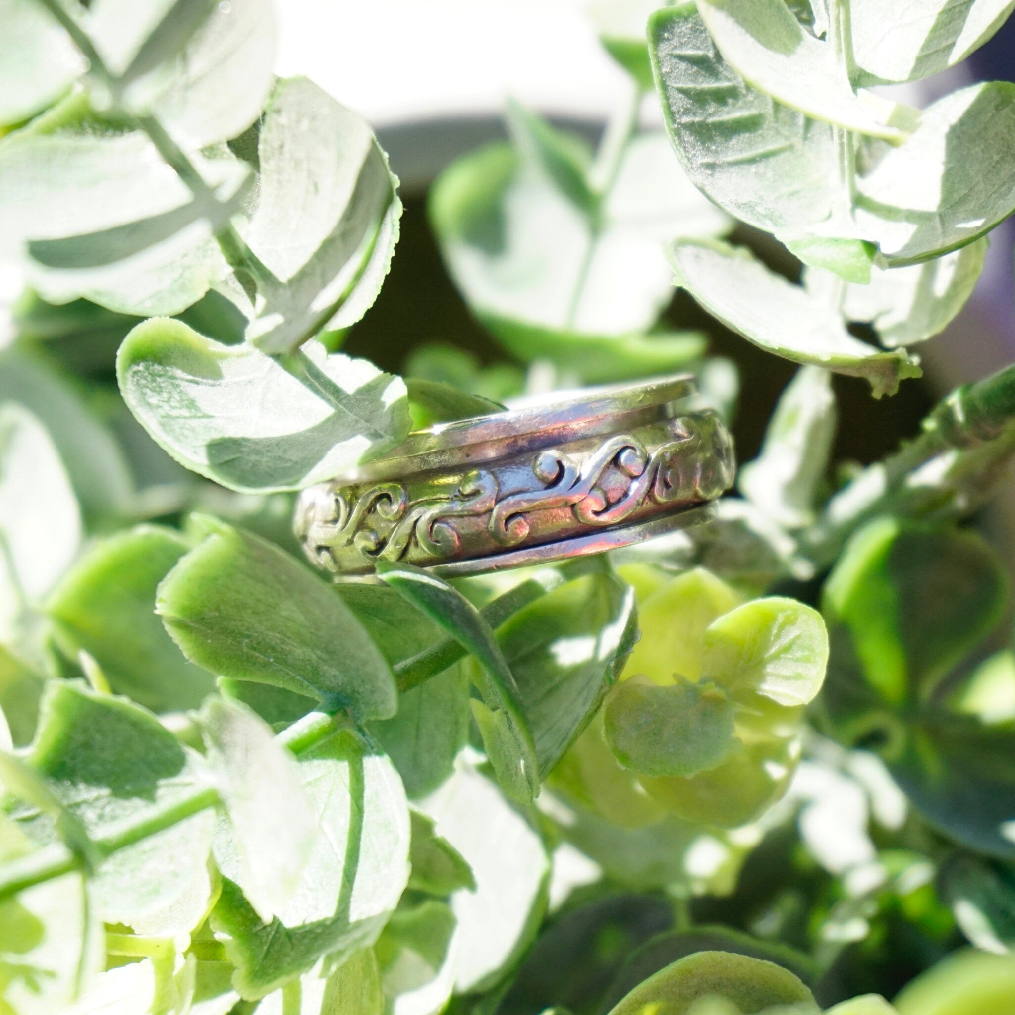 Vintage Sterling Silver Spinner Ring, Large Silver Meditation Ring With Swirl Pattern, Thick Sterling Silver Prayer Ring, 925 Jewelry
