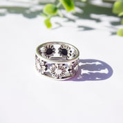 Vintage Sterling Silver Daisy Flower Ring, Silver Flower Cut Out Band Ring, Minimalist Sterling Silver Daisy Ring, 925 Jewelry