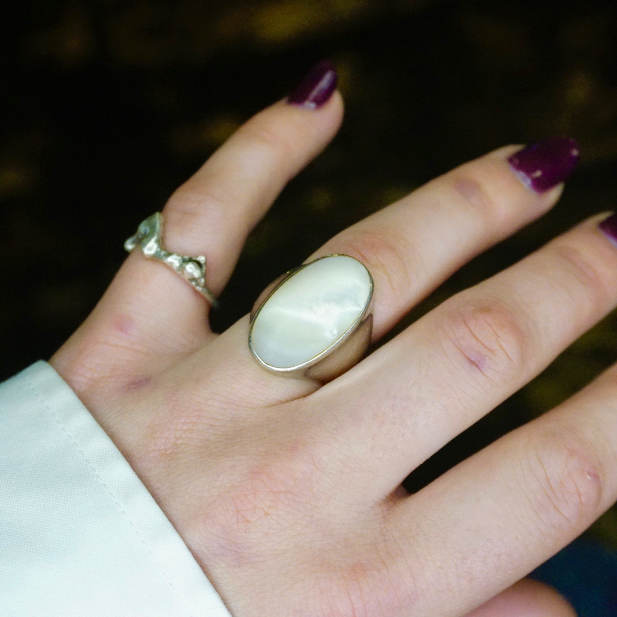 Vintage Sterling Silver Mother Of Pearl Ring, Beautiful Iridescent Silver Ring With Mother of Pearl, Unisex Ring, Silver Ring, 925 Jewelry