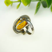 Vintage Sterling Silver Amber Ring, Natural Amber Ring With Accent Silver Details, Amber With Inclusions, Petite Ring, 925 Jewelry