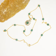 Vintage 14K Gold Malachite Station Necklace, Beautiful Gold Necklace With Malachite Beads and Pendant, 14K Gold Pendant Malachite Necklace
