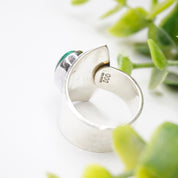 Vintage Sterling Silver Malachite Ring, Dominique Dinouart Designs, Hammered Silver Wrap Malachite Ring, Mexico 925 DDD Jewelry