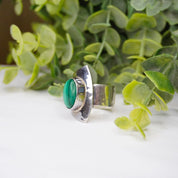 Vintage Sterling Silver Malachite Ring, Dominique Dinouart Designs, Hammered Silver Wrap Malachite Ring, Mexico 925 DDD Jewelry
