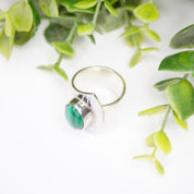 Vintage Sterling Silver Malachite Ring, Dominique Dinouart Designs, Hammered Silver Wrap Malachite Ring, Mexico 925 DDD Jewelry