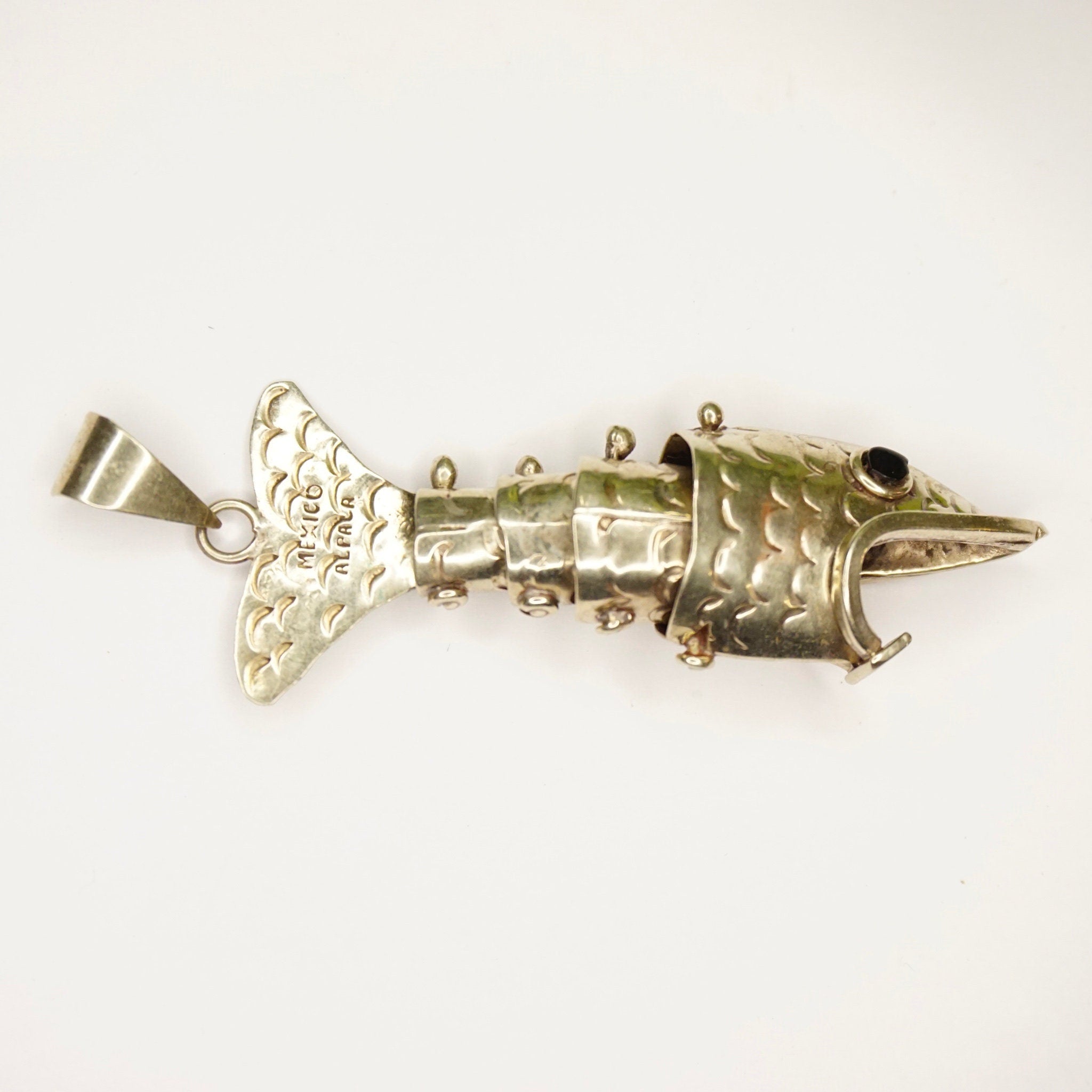 Vintage Articulated Silver Fish Pendant, Mexican Alpaca Silver Fish Necklace Pendant, Unique Silver Pendant With Moveable Parts