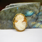 Vintage 10K Gold Filled Cameo Brooch, Beautiful Cameo With Detailed Carving Of A Women With Flowers, 1/20 10K AMCO Shell Cameo Brooch