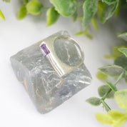 Vintage Sterling Silver Ring With Offset Gem, Modern Square Ring With Purple Stone, Unique Silver Ring With Emerald Cut Glass, 925 Jewelry