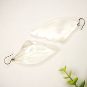 Vintage Mother Of Pearl Angel Wing Earrings, Beautiful Silver Dangle Earrings With Iridescent Shell, White Angel Wing Earrings, 925 Jewelry