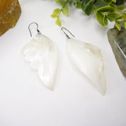 Vintage Mother Of Pearl Angel Wing Earrings, Beautiful Silver Dangle Earrings With Iridescent Shell, White Angel Wing Earrings, 925 Jewelry
