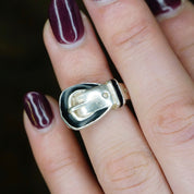 Vintage Sterling Silver Belt Buckle Ring, Petite Silver and Black Belt Buckle Ring, JCM 925 Buckle Ring, Funky Silver Ring, 925 Jewelry