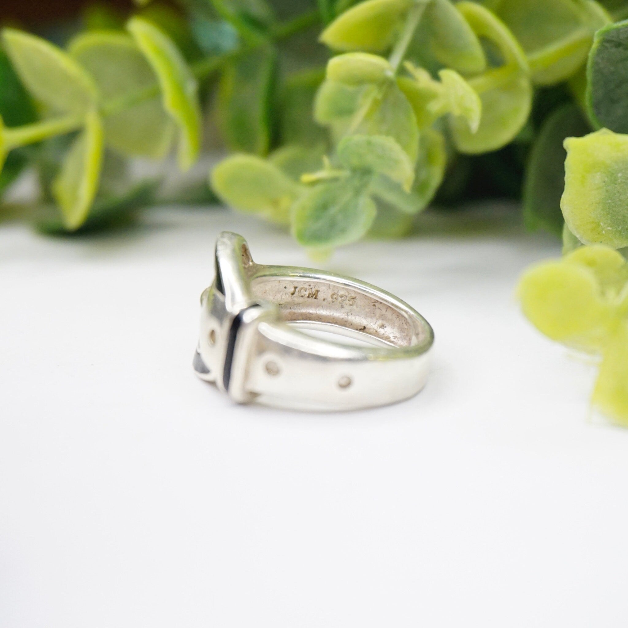 Vintage Sterling Silver Belt Buckle Ring, Petite Silver and Black Belt Buckle Ring, JCM 925 Buckle Ring, Funky Silver Ring, 925 Jewelry