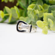 Vintage Sterling Silver Belt Buckle Ring, Petite Silver and Black Belt Buckle Ring, JCM 925 Buckle Ring, Funky Silver Ring, 925 Jewelry