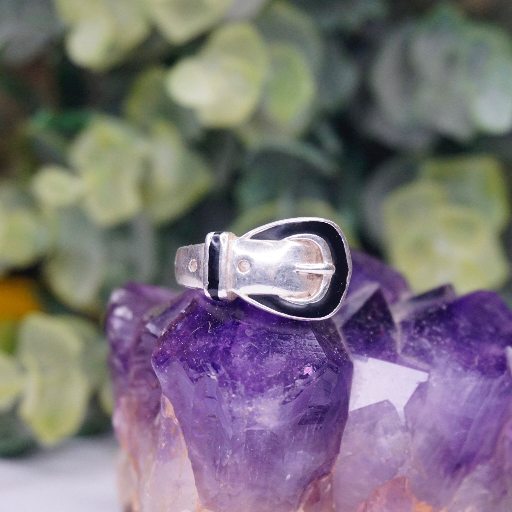 Vintage Sterling Silver Belt Buckle Ring, Petite Silver and Black Belt Buckle Ring, JCM 925 Buckle Ring, Funky Silver Ring, 925 Jewelry