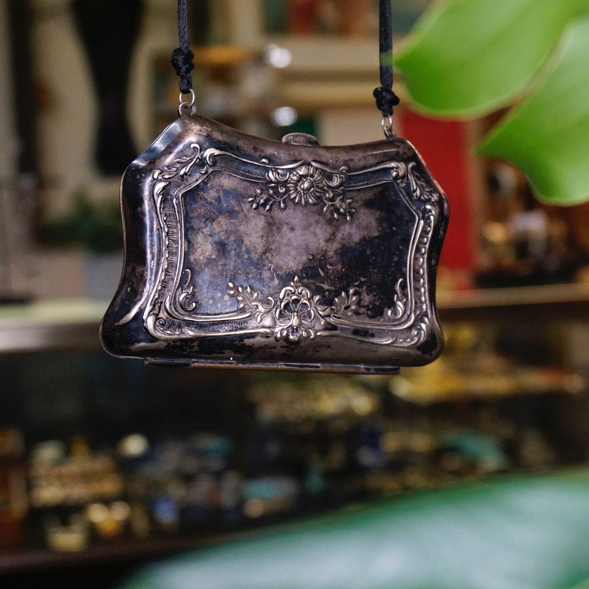 Vintage German Sterling Silver Coin Purse, Art Nouveau Silver Dance Purse, Small Sterling Silver Purse With Embossed Floral Details, 925