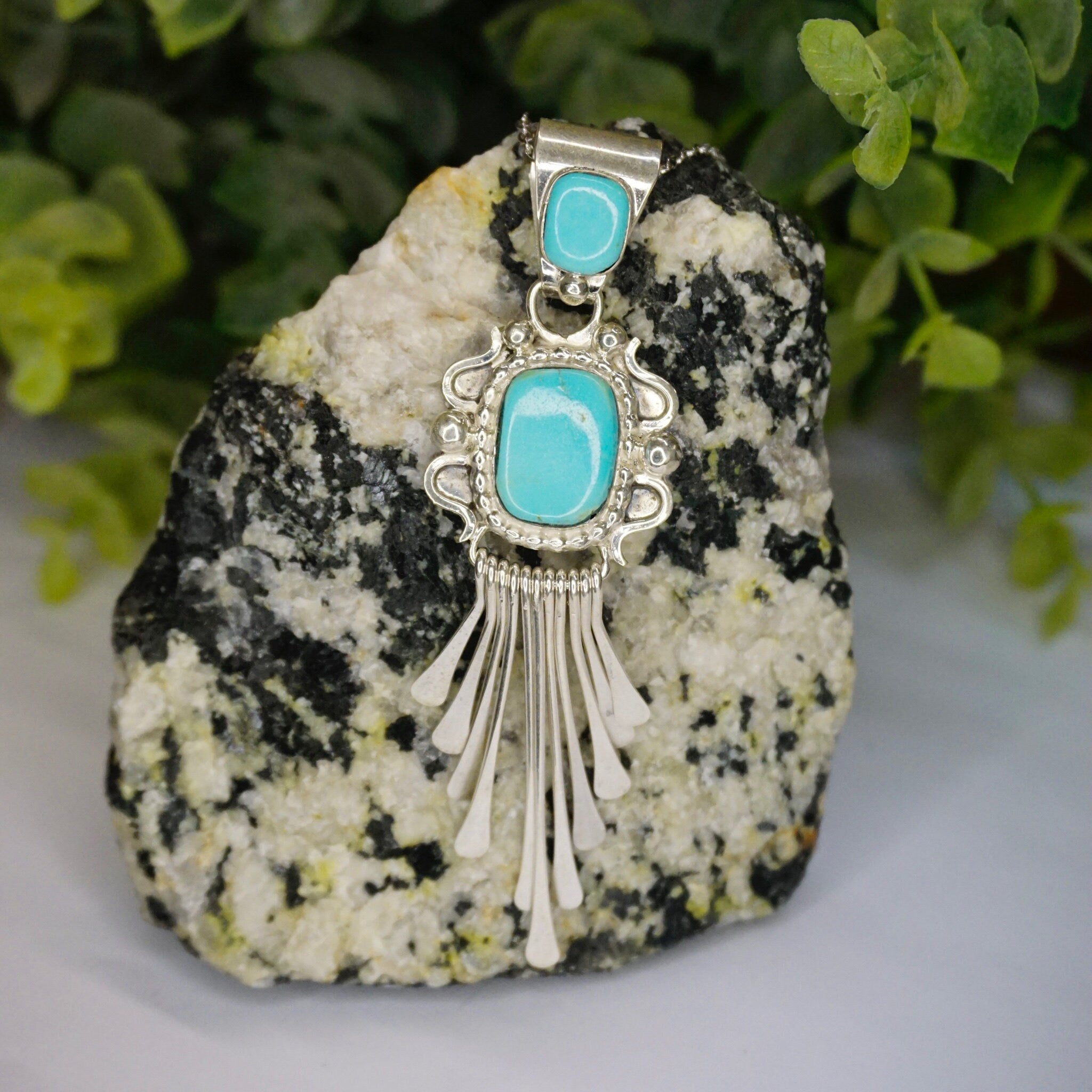 Vintage Native American Sterling Silver Turquoise Pendant, Light Blue Turquoise Pendant With Silver Details, RB 925 Turquoise Pendant