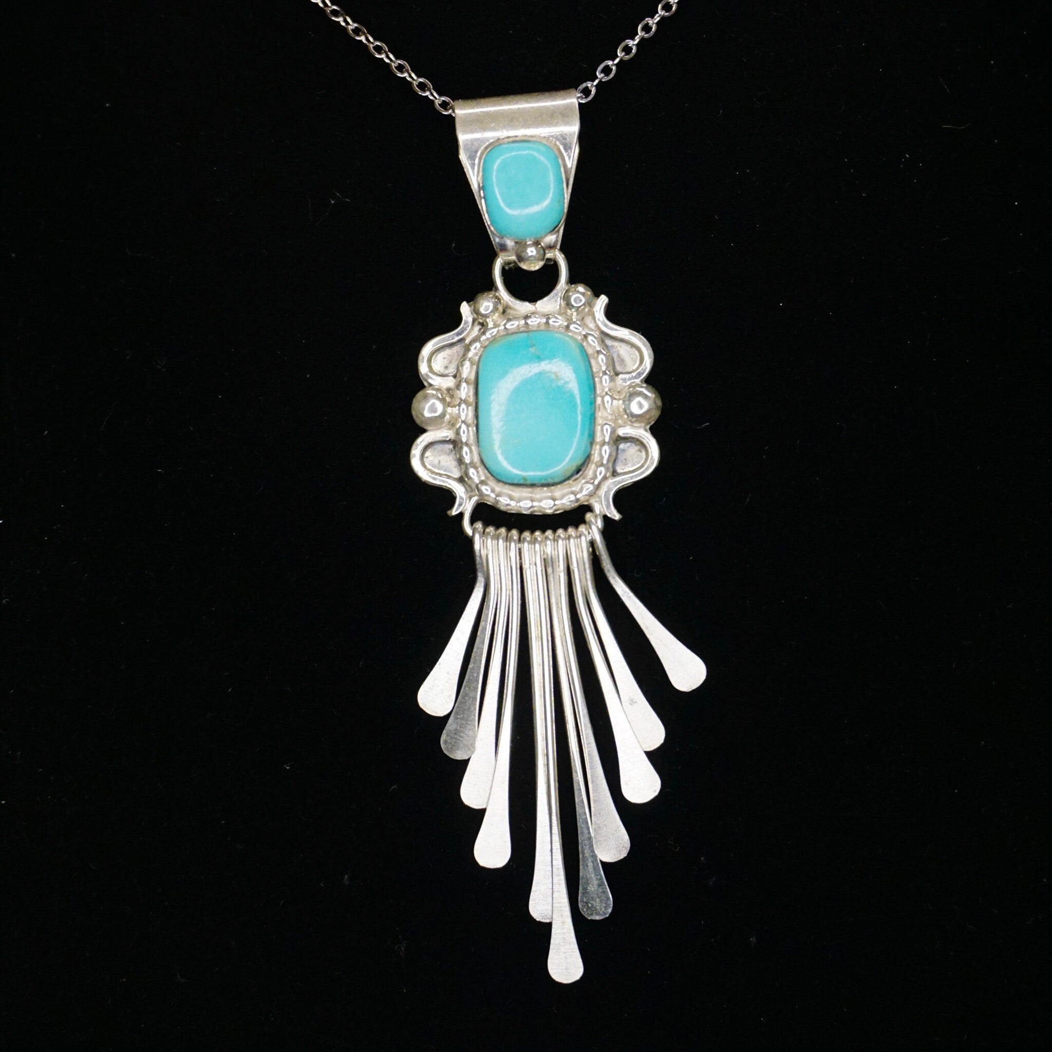 Vintage Native American Sterling Silver Turquoise Pendant, Light Blue Turquoise Pendant With Silver Details, RB 925 Turquoise Pendant