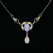 Vintage Van Dell 12K Gold Filled Opal Choker Necklace, Beautiful Dragons Breath Art Glass Necklace, Opalescent Stone Choker With Gold Leafs