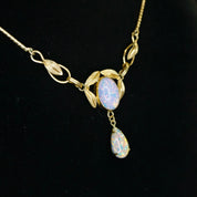 Vintage Van Dell 12K Gold Filled Opal Choker Necklace, Beautiful Dragons Breath Art Glass Necklace, Opalescent Stone Choker With Gold Leafs