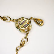 Vintage Van Dell 12K Gold Filled Opal Choker Necklace, Beautiful Dragons Breath Art Glass Necklace, Opalescent Stone Choker With Gold Leafs
