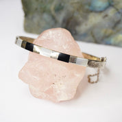 Vintage Sterling Silver Bangle With Inlaid Onyx and Mother Of Pearl, Minimalist Jewelry, 925A
