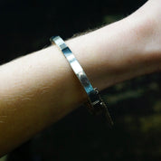Vintage Sterling Silver Bangle With Inlaid Onyx and Mother Of Pearl, Minimalist Jewelry, 925A